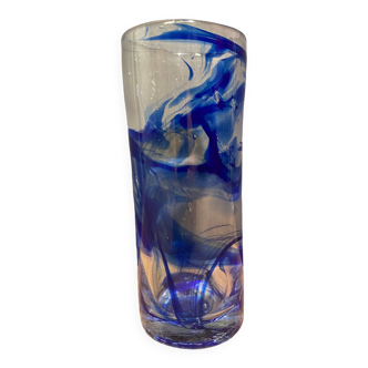 Tubular vase in stylized glass, arts and crafts