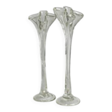 Two antique transparent blown glass soliflores.