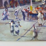 Oil on wood by Riccardo Capone Interior Church 50s 60s
