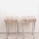 Set of two vintage chrome stools with fluffy upholstery