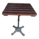 Bistro table with a cast iron base and a wooden top.