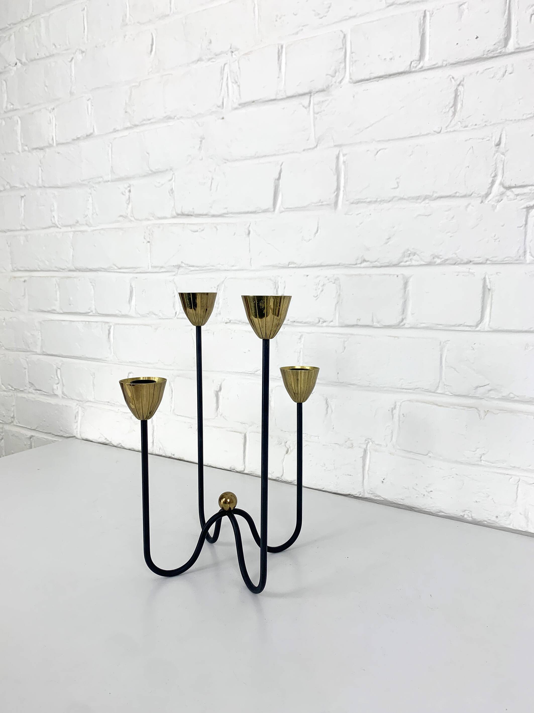 Brass and metal candlestick by Gunnar Ander for Ystad Metall, Sweden, 1950s