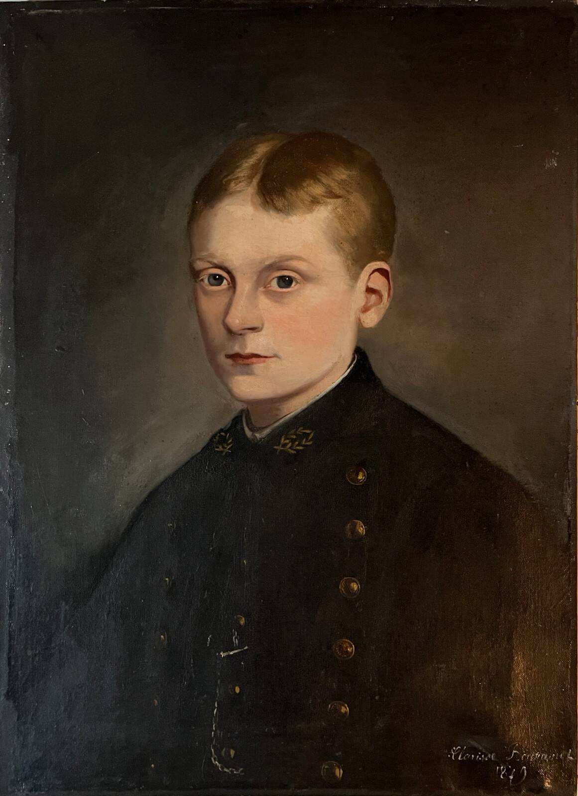 Tableau HST Portrait of a young man in uniform 1879 signed