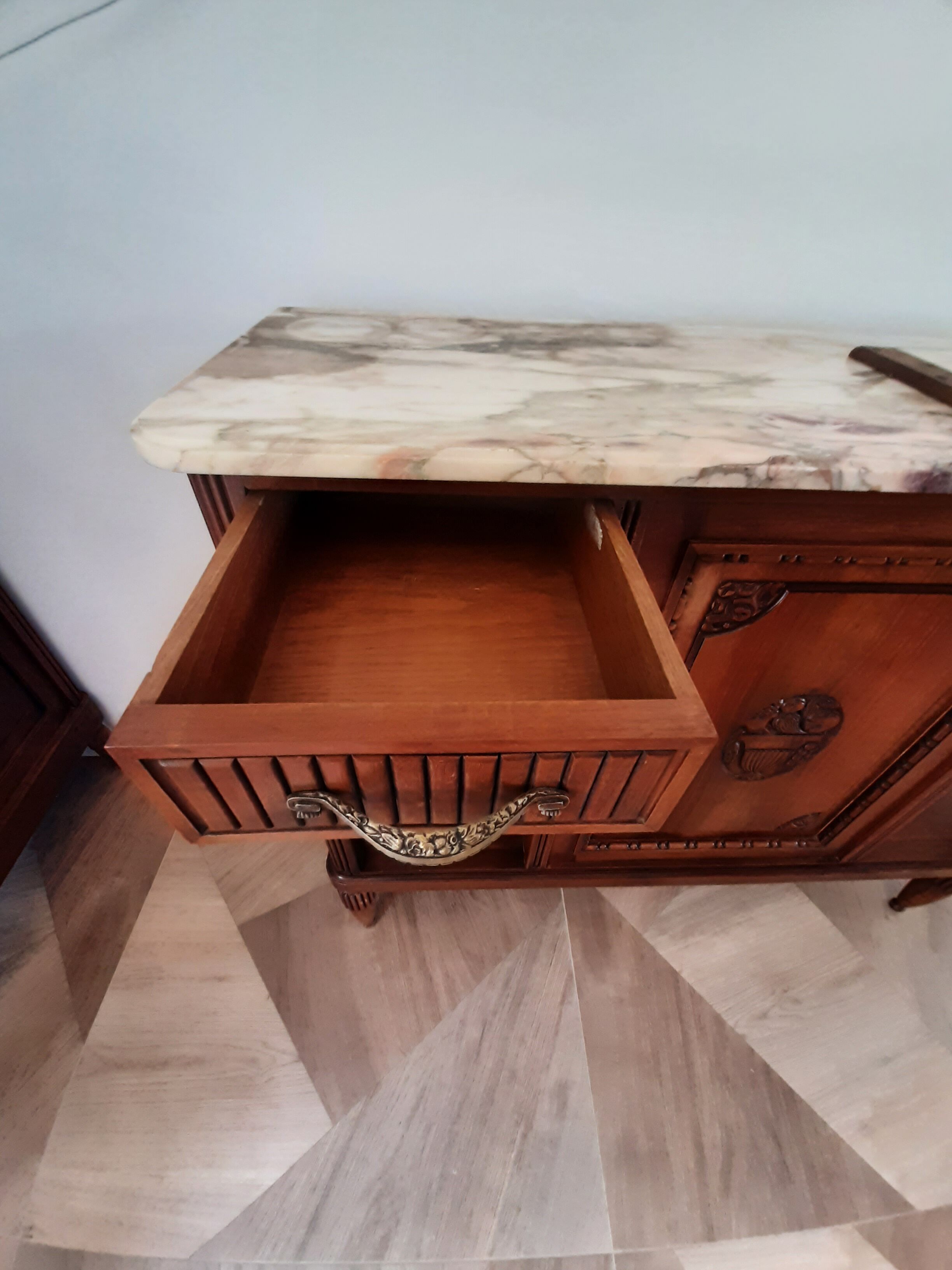 Sideboard - 1920 - art deco - 1 door - 2 drawers - gray marble top