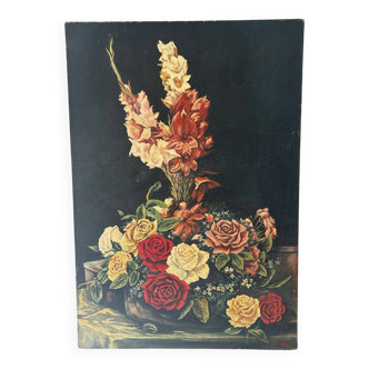 Floral still life signed Gérard Lecerf, oil on canvas, 1965 (Dun)