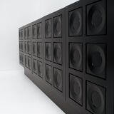 Black brutalist sideboard with graphic patterned doors, belgium 1970s