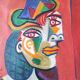 Portrait cubiste vintage d'une femme au chapeau, huile sur toile, rue Picasso
