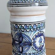 Covered ceramic pot, Tunisian artisan – 1970s – Blue and turquoise