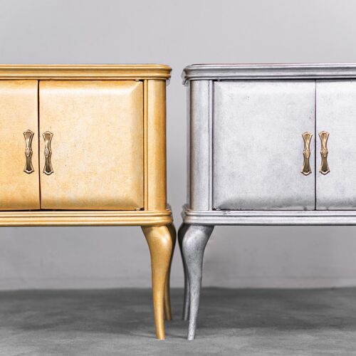 paire de tables de chevet en bois d’or argent des années 50
