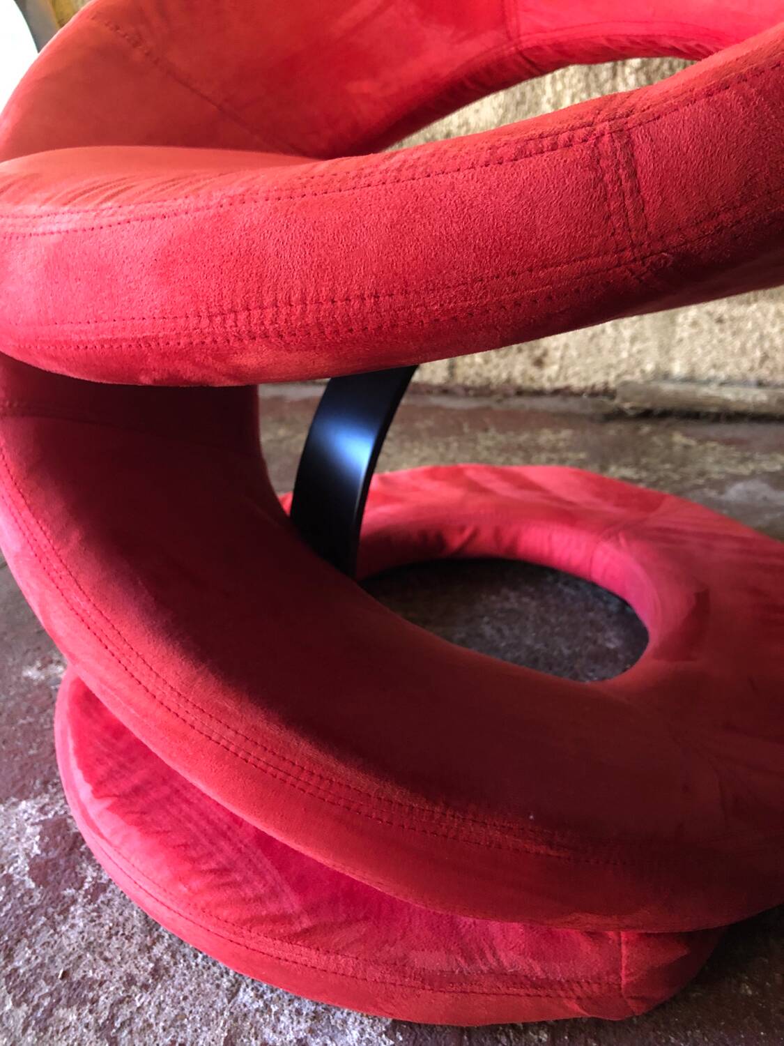 Jaymar Sculptural Post Modern Armchair with Red Spiral Ribbon, 1980s