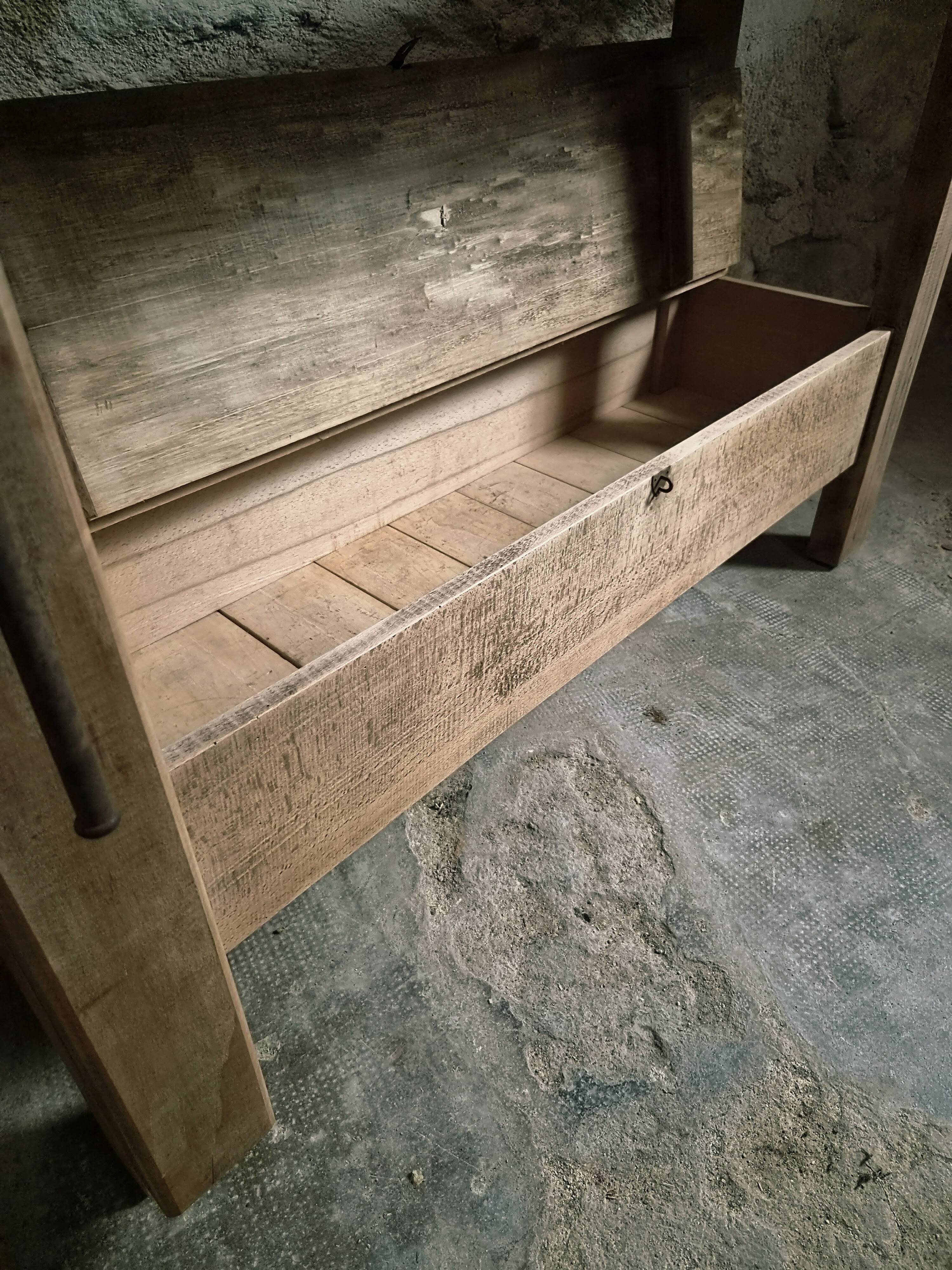 Vintage French beech side table, console, washbasin unit, industrial side table, circa 1950–1970.