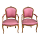 2 armchairs, Louis XV style in pinkish red silk