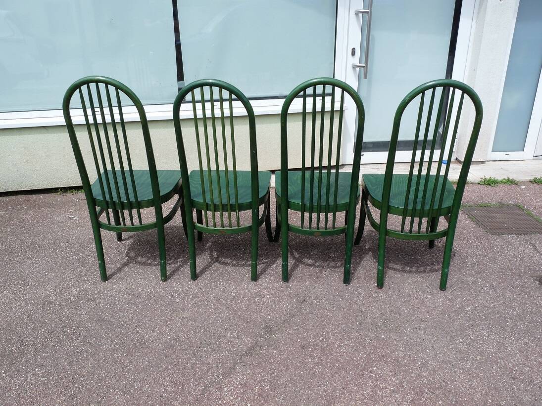 Set of 4 vintage Baumann Eden bistro chairs in green wood