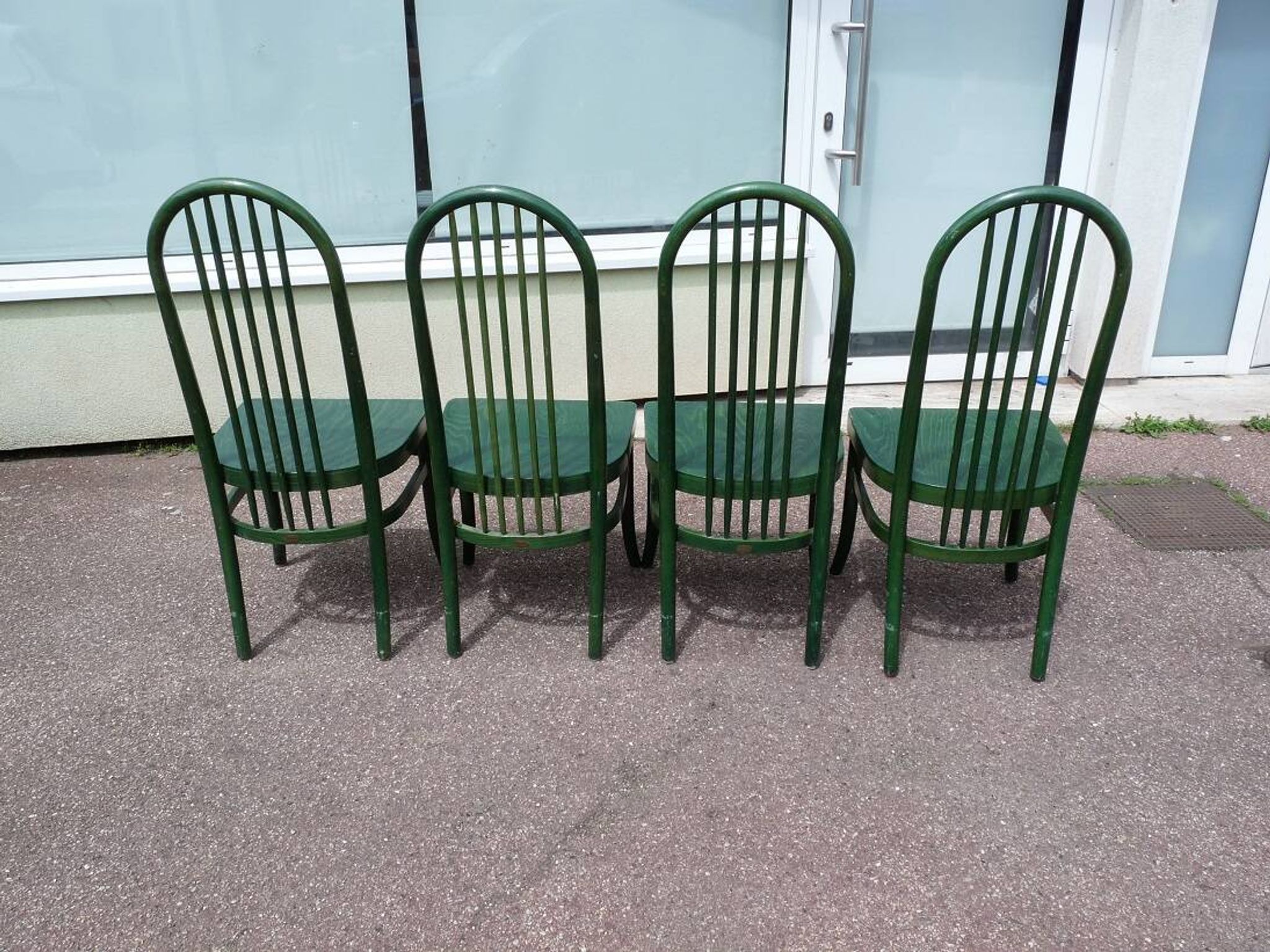 Set of 4 vintage Baumann Eden bistro chairs in green wood