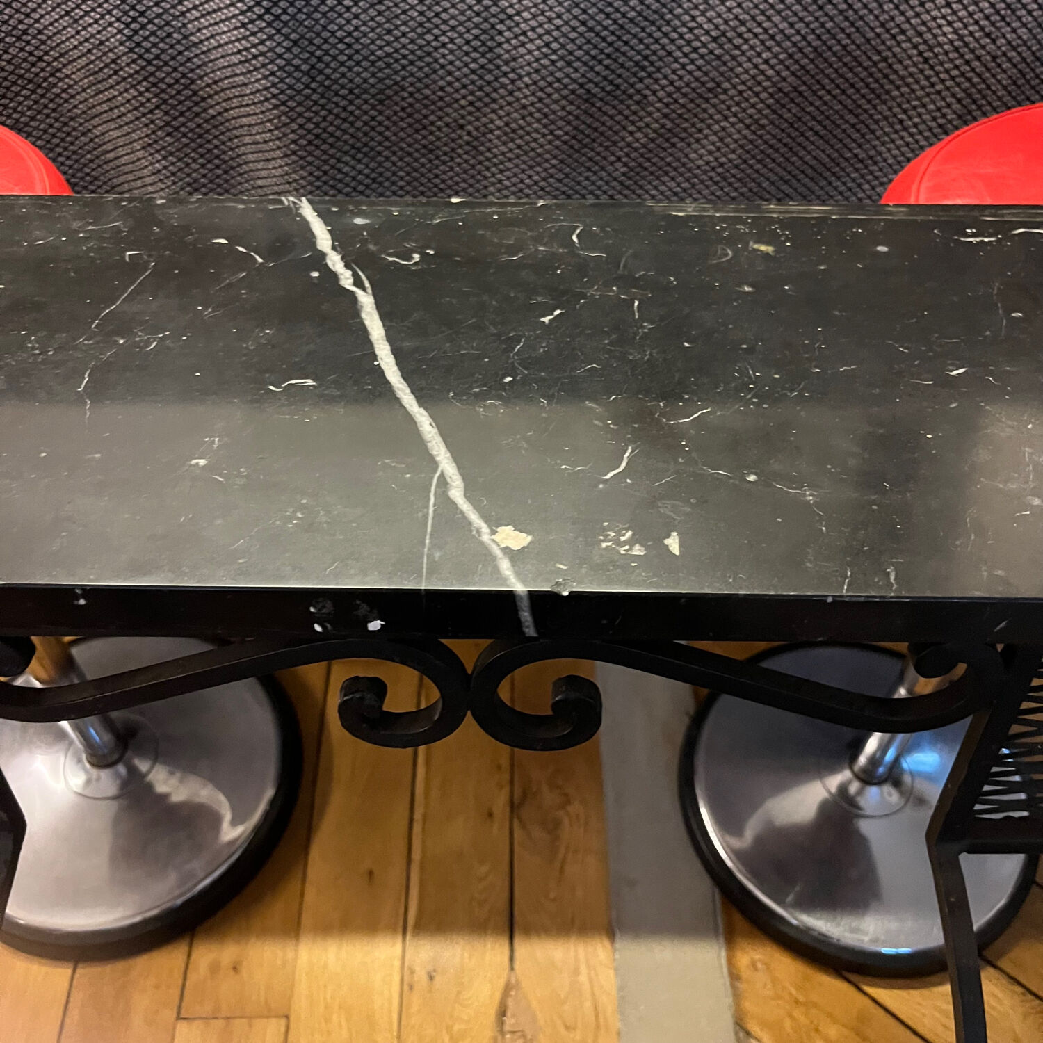 Wrought iron and marble console