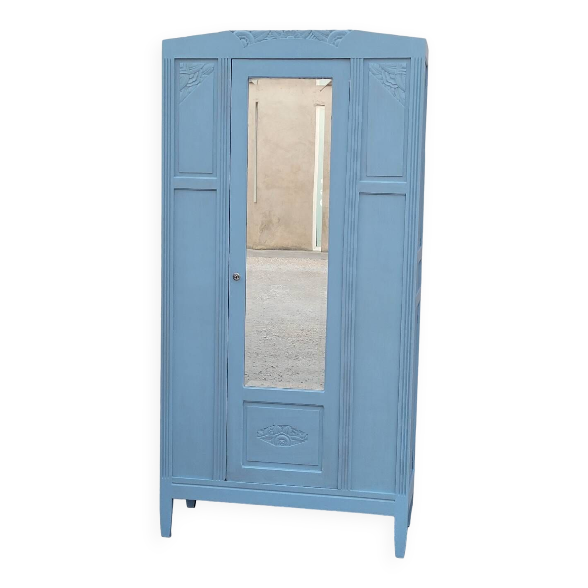 Parisian Art Deco armoire with beveled mirror and painted decoration