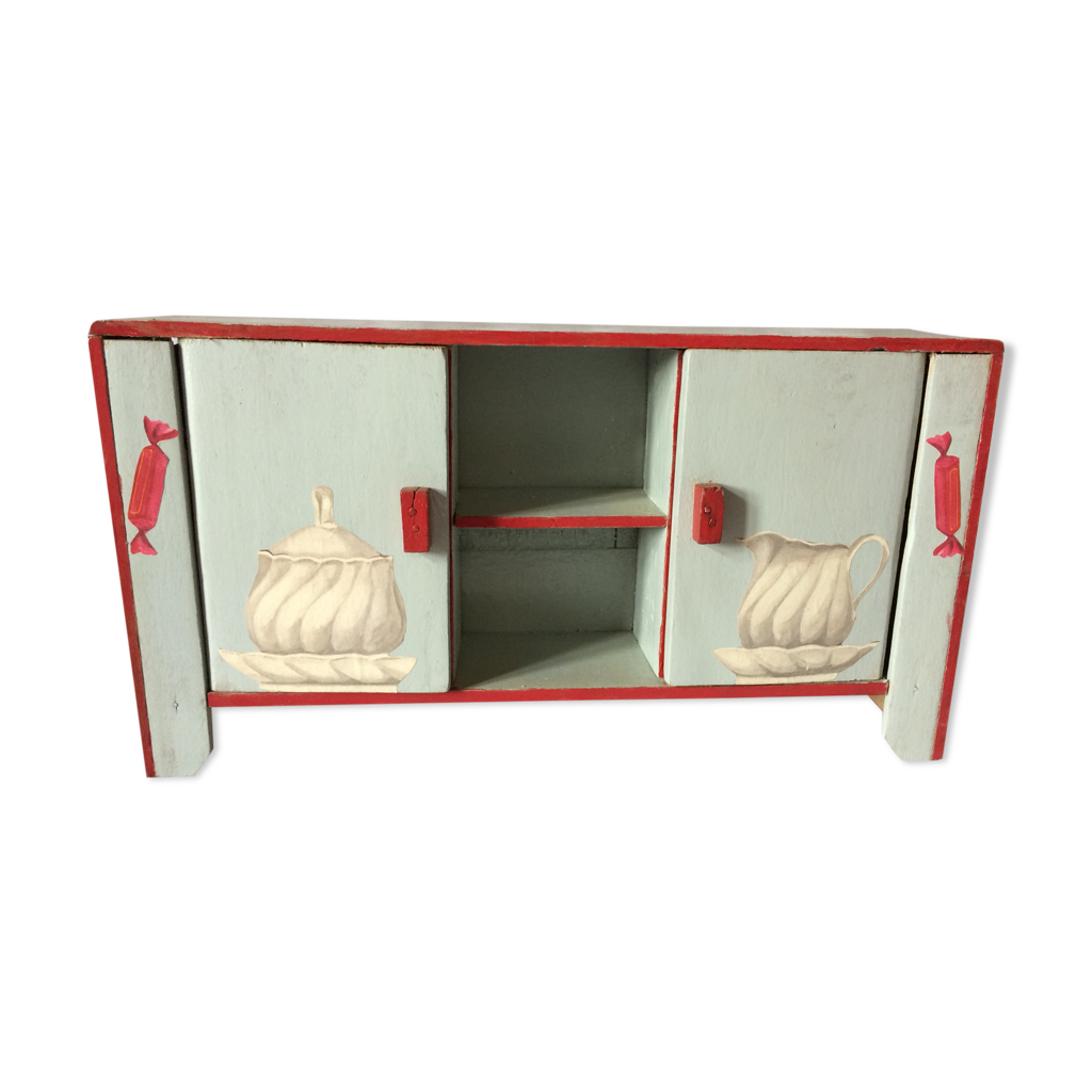 Buffet de poupée à deux corps en bois laqué vert et rehau... - 86132990-227