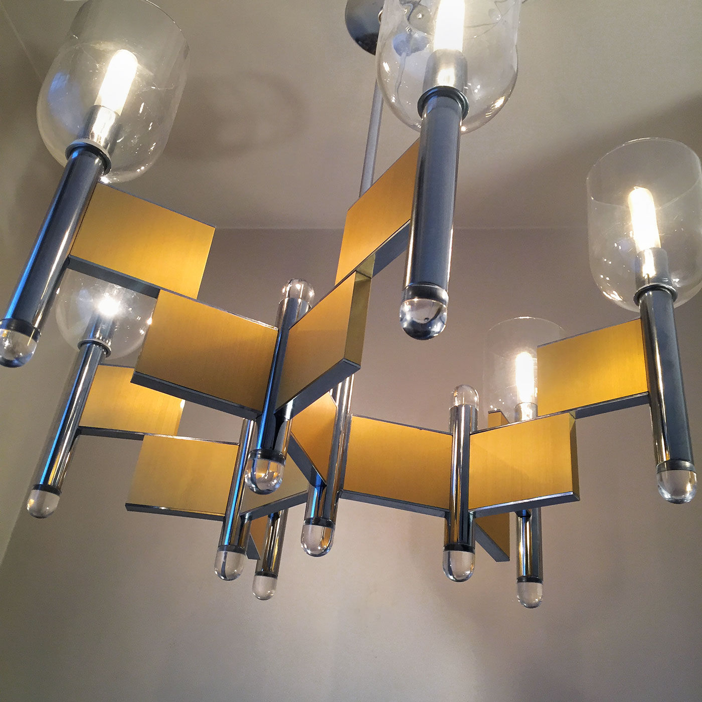 Chandelier from Sciolari chrome-gold and glass. 1970