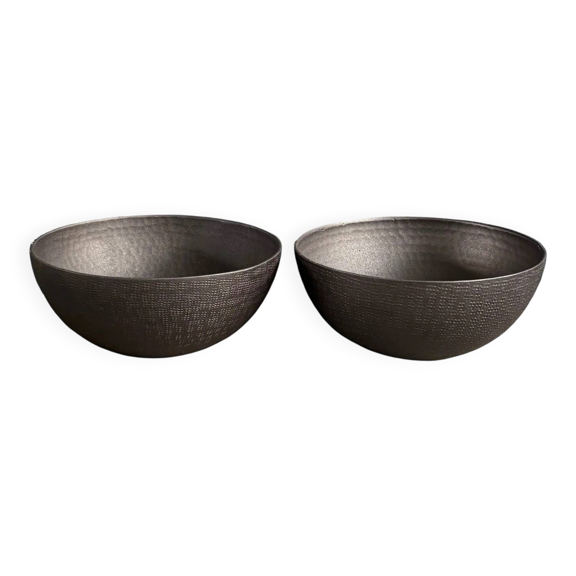 Pair of black lacquered metal catchall bowls