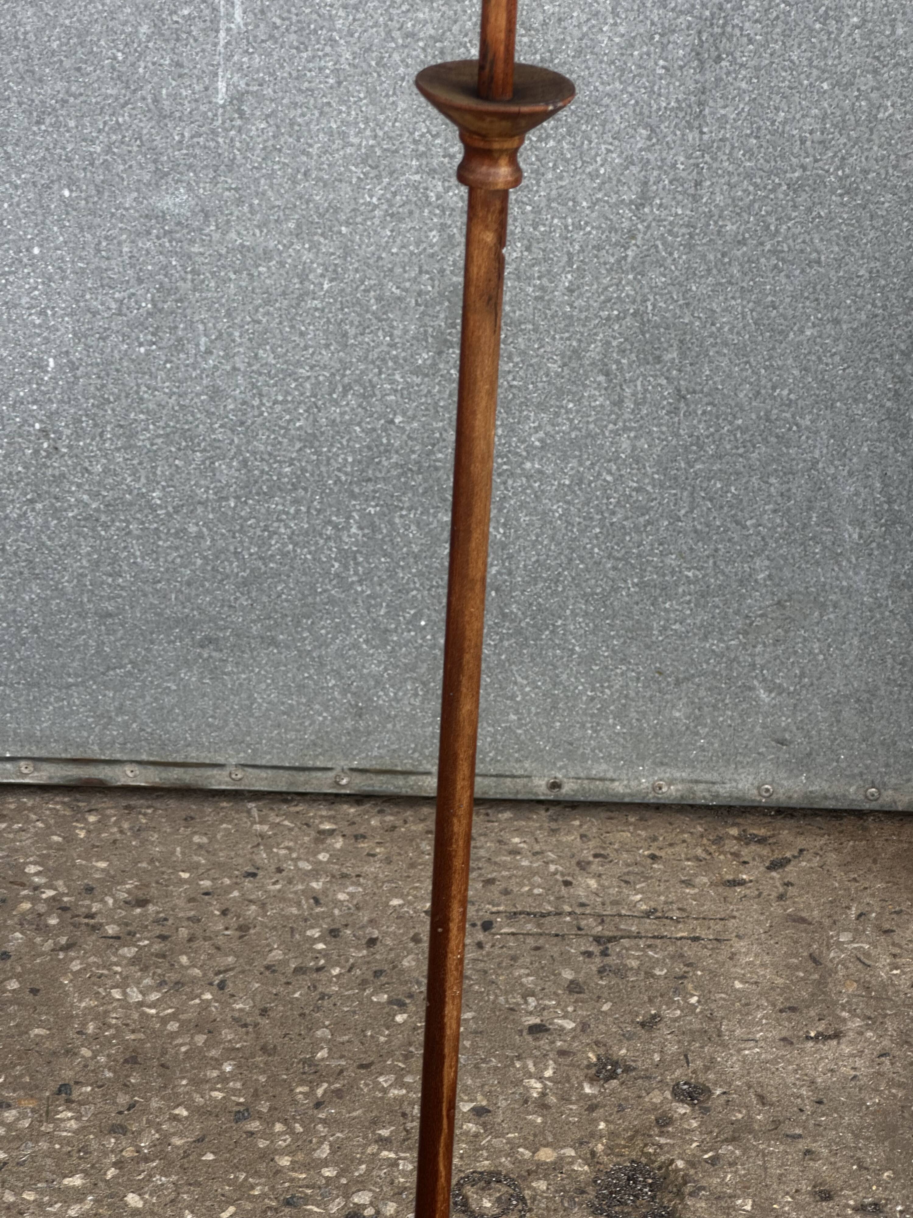 Turned wooden floor lamp from the 1950s.