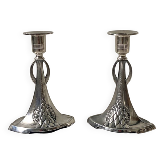 Paire de bougeoirs Art Nouveau en métal Argenté WMF N°325