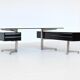 Bureau d'angle exécutif Abbondinterni en acajou et verre, Italie, 1970