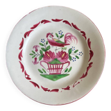 Plate with bird and flower basket. Luneville