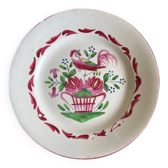 Assiette à l oiseau et panier fleuri . Luneville