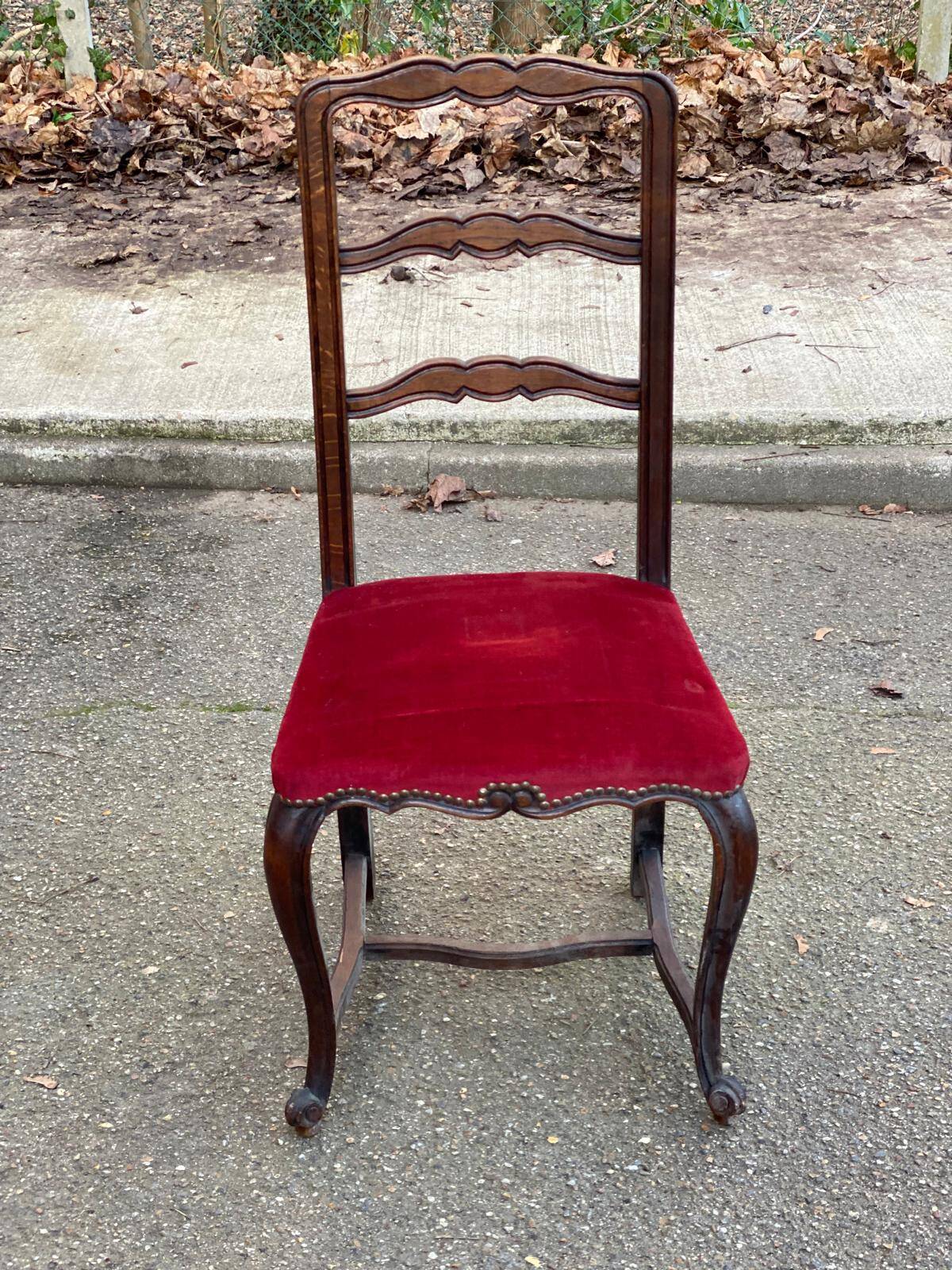 Louis XV dining chair, solid wood, burgundy velvet.