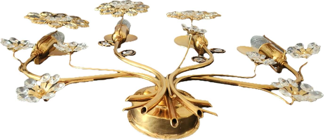 Palwa Hollywood Regency vergoldet Wandlampe Messing Swarovski Kristallen