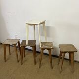 Série de 5 tabourets d'atelier en bois vintage