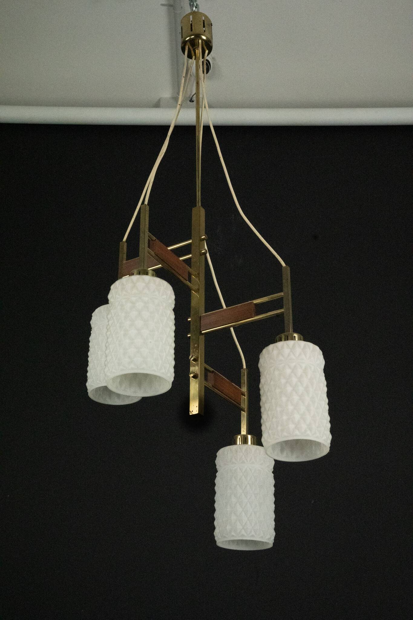 Mid-Century Modern Brass & Glass Chandelier
