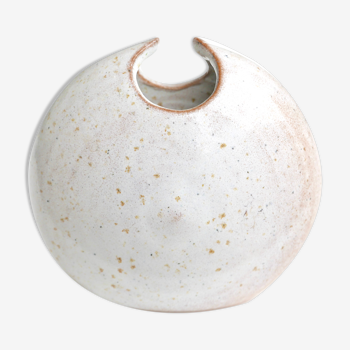Vase "lentille" blanc en céramique années 60