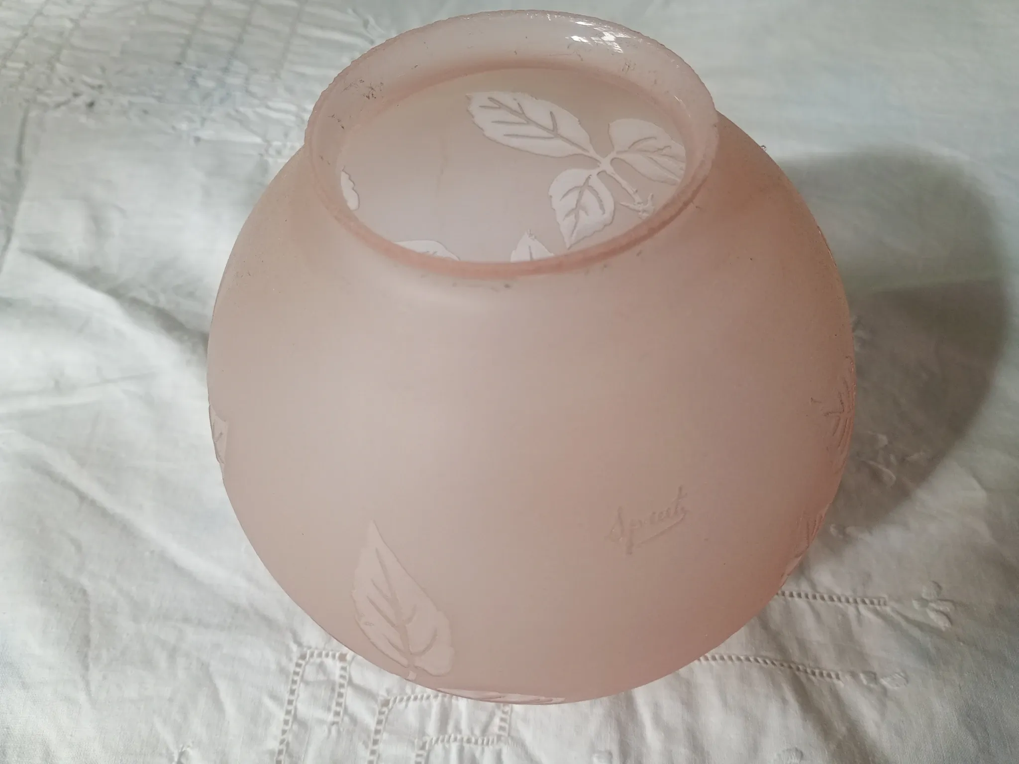 Sprat - frosted pink glass with pink flowers for chandelier lamp circa 1920
