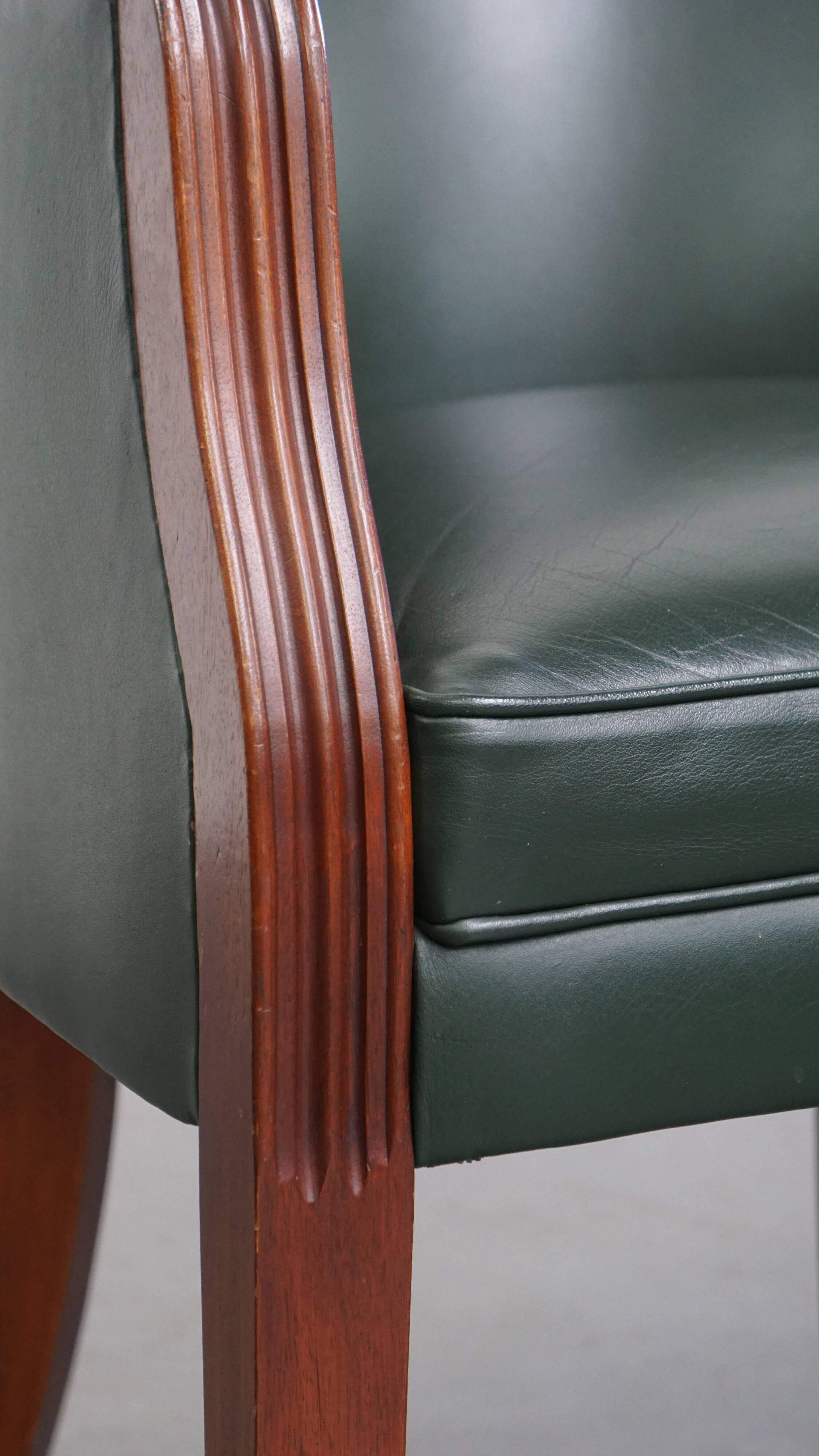 Set of 2 Green Cowhide Leather and Wooden Side/Dining/Office Chairs