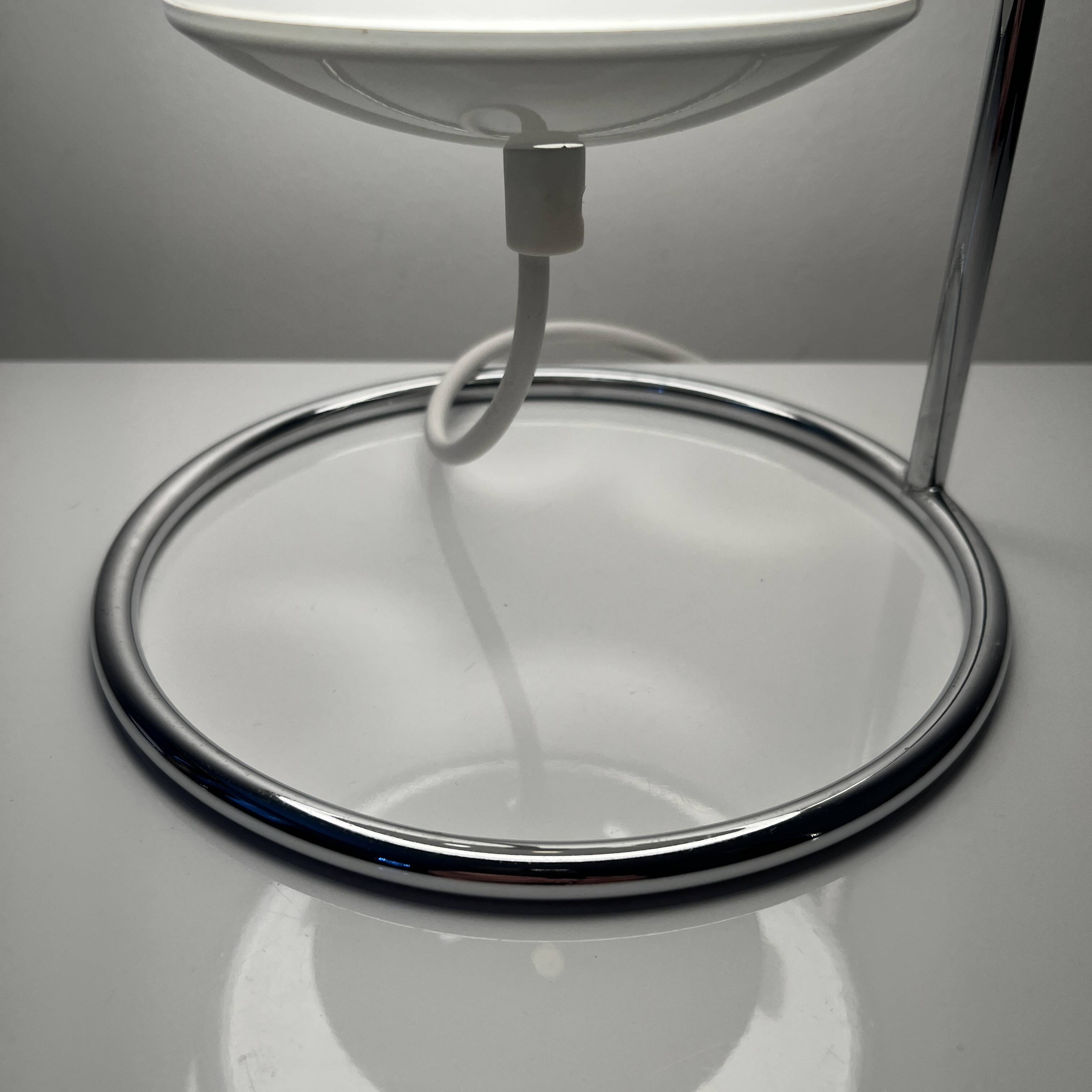 Spherical accent lamp in chrome steel and opaline glass space age