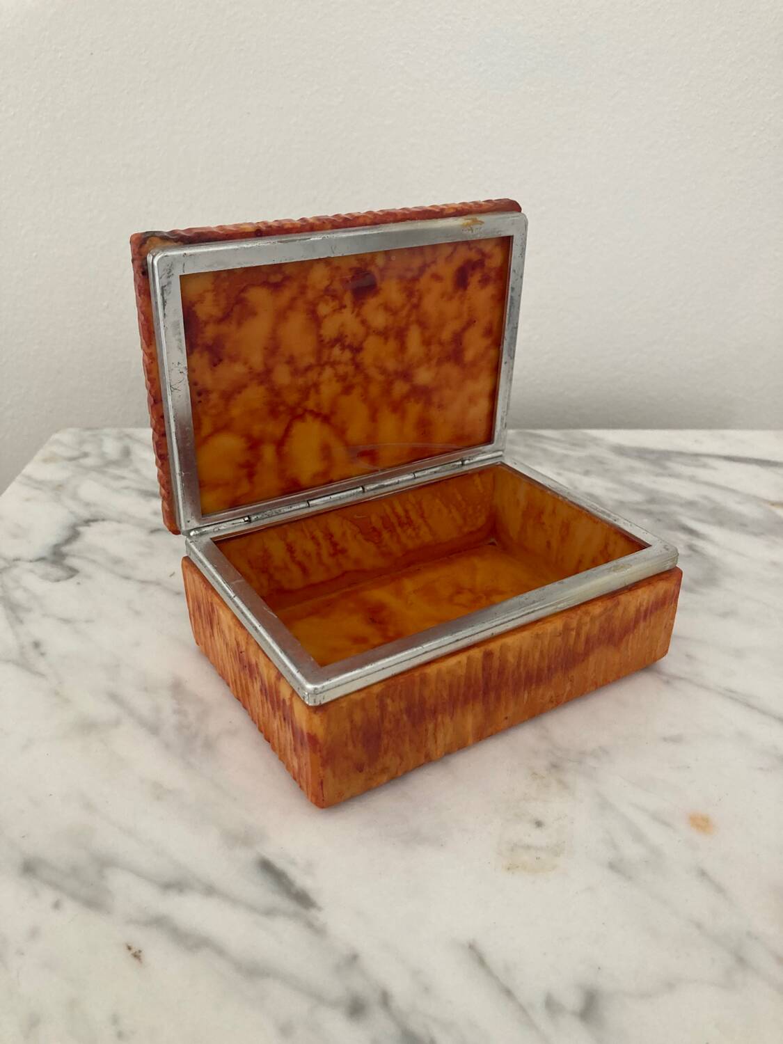 Vintage box in orange alabaster and chrome metal, Italy 1970s
