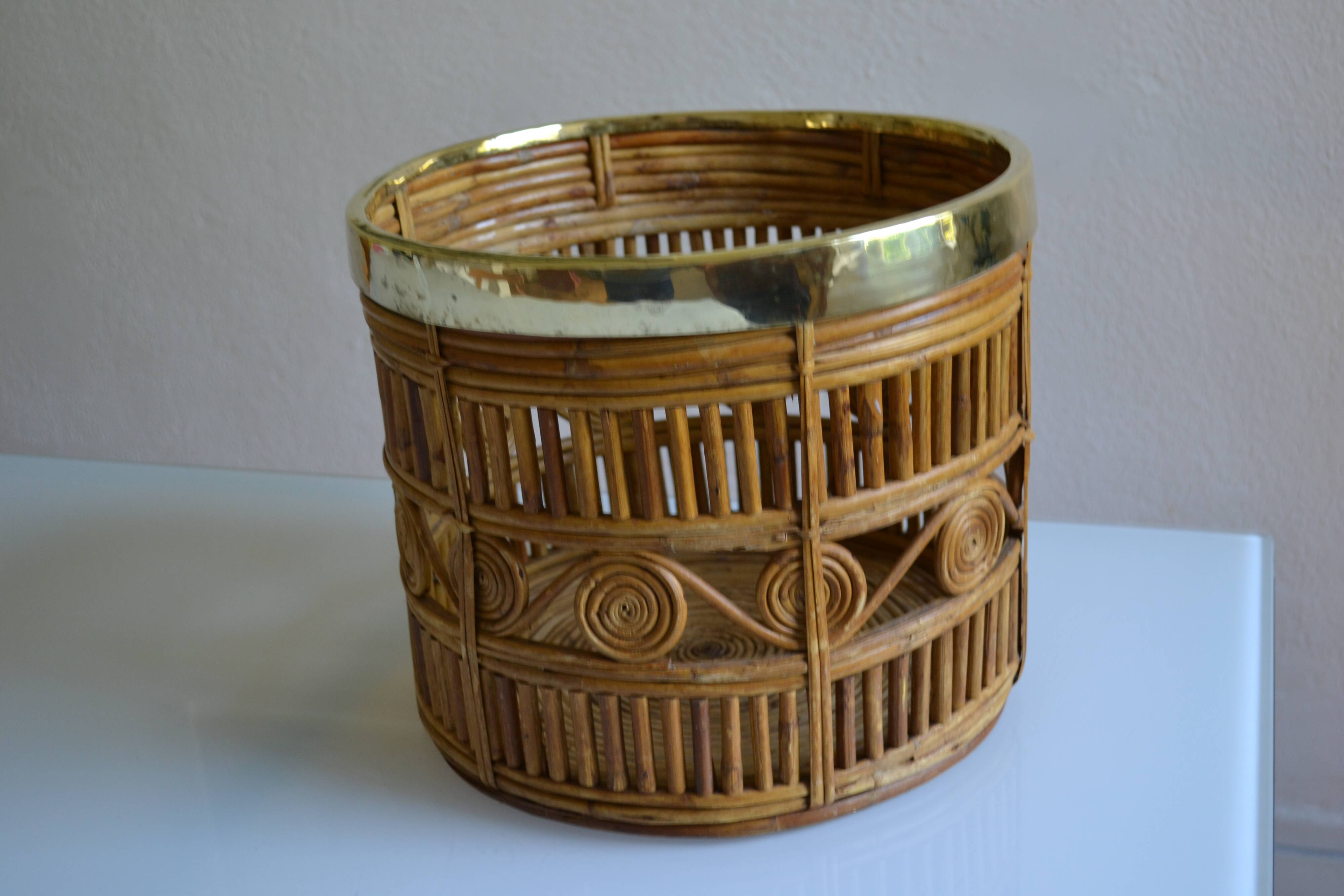 Bamboo and brass basket circa 1960 italy
