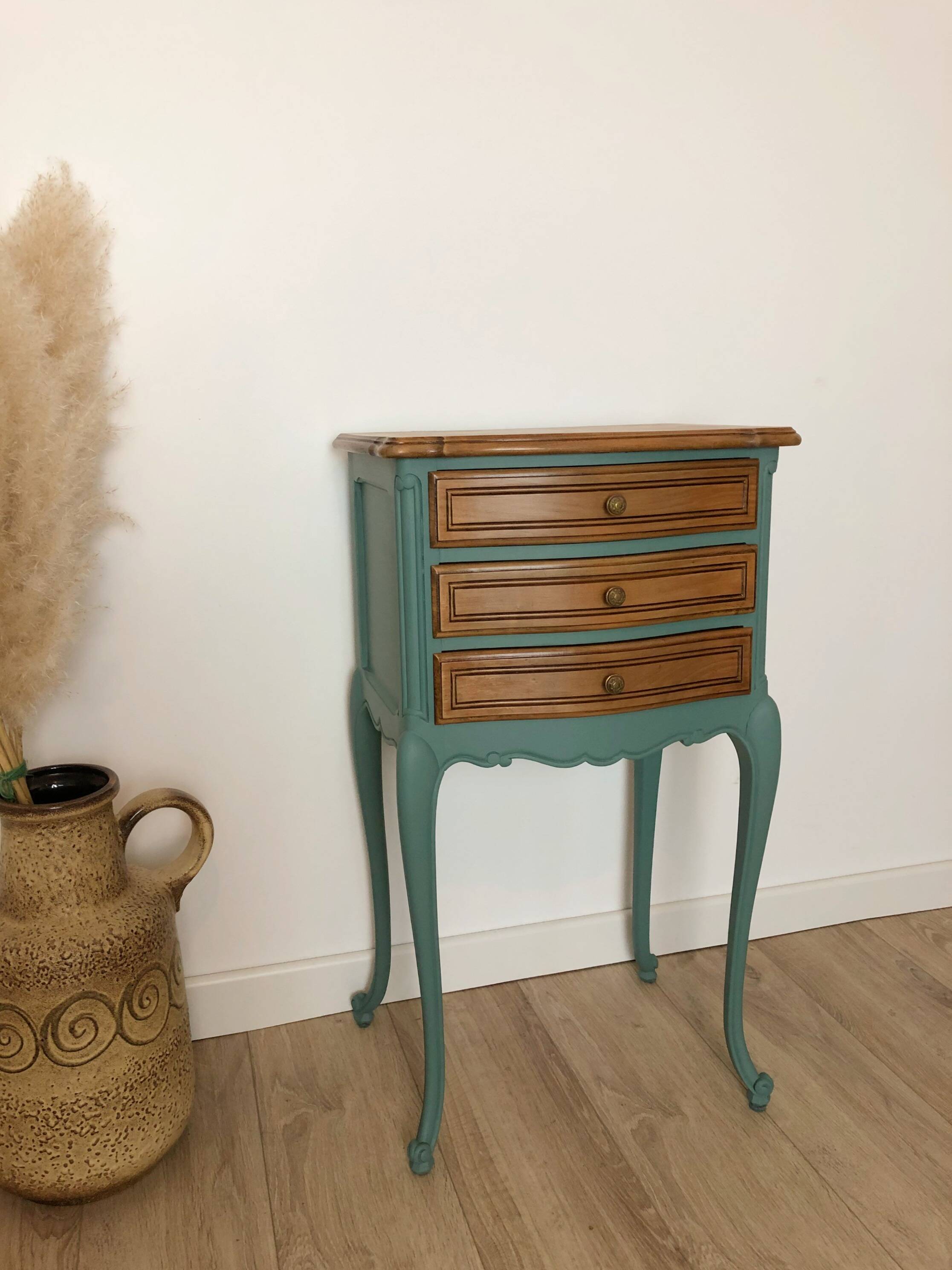 Louis XV style bedside table in celadon green