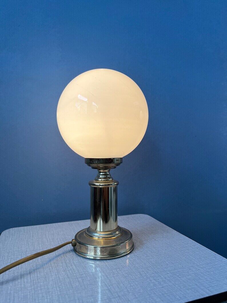 Set of 2 Vintage Golden Opal Glass Desk Lamp