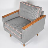 Fauteuil original du milieu du siècle, années 1970, restauré, pied de poule