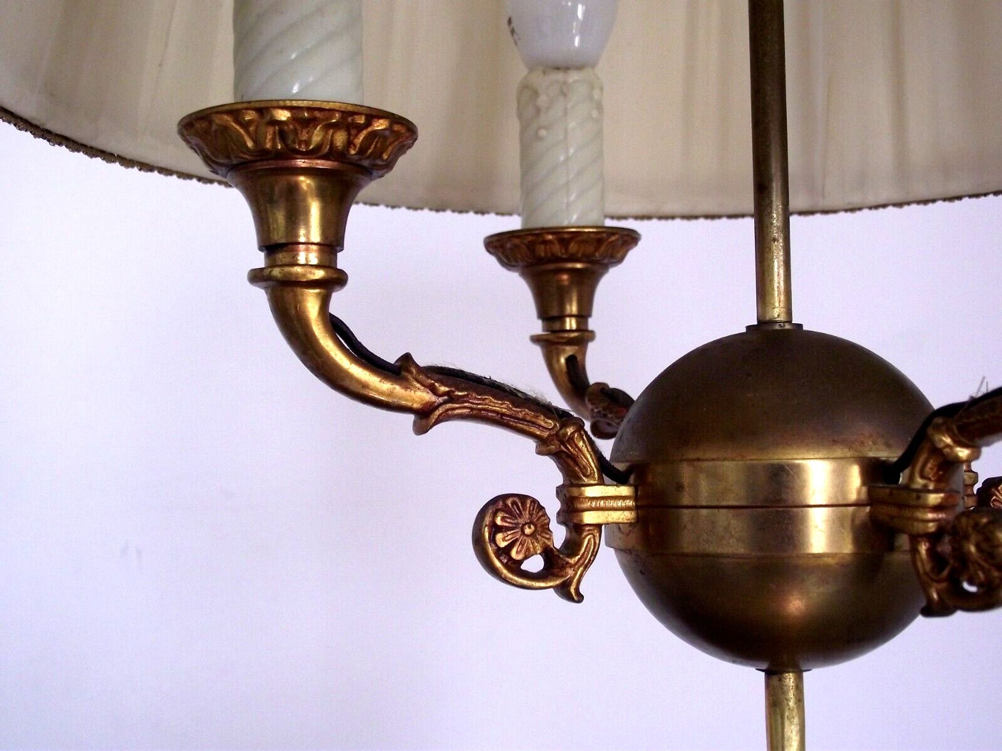 French antique empire style 4 light chandelier pleated cream fabric shade 4311