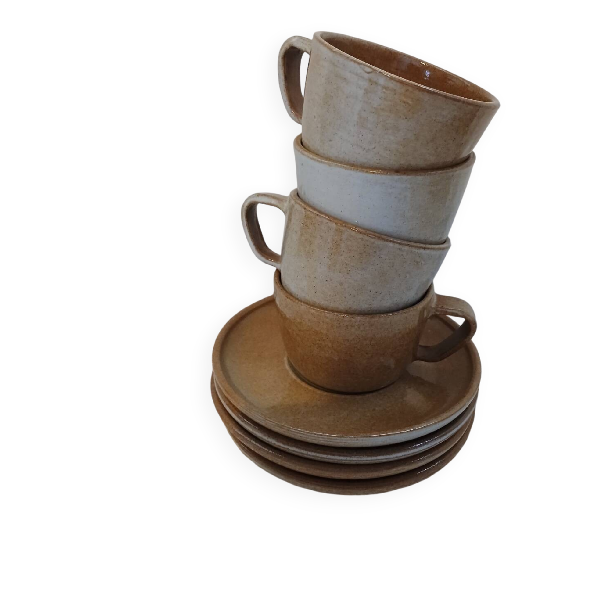 4 antique glazed stoneware cups