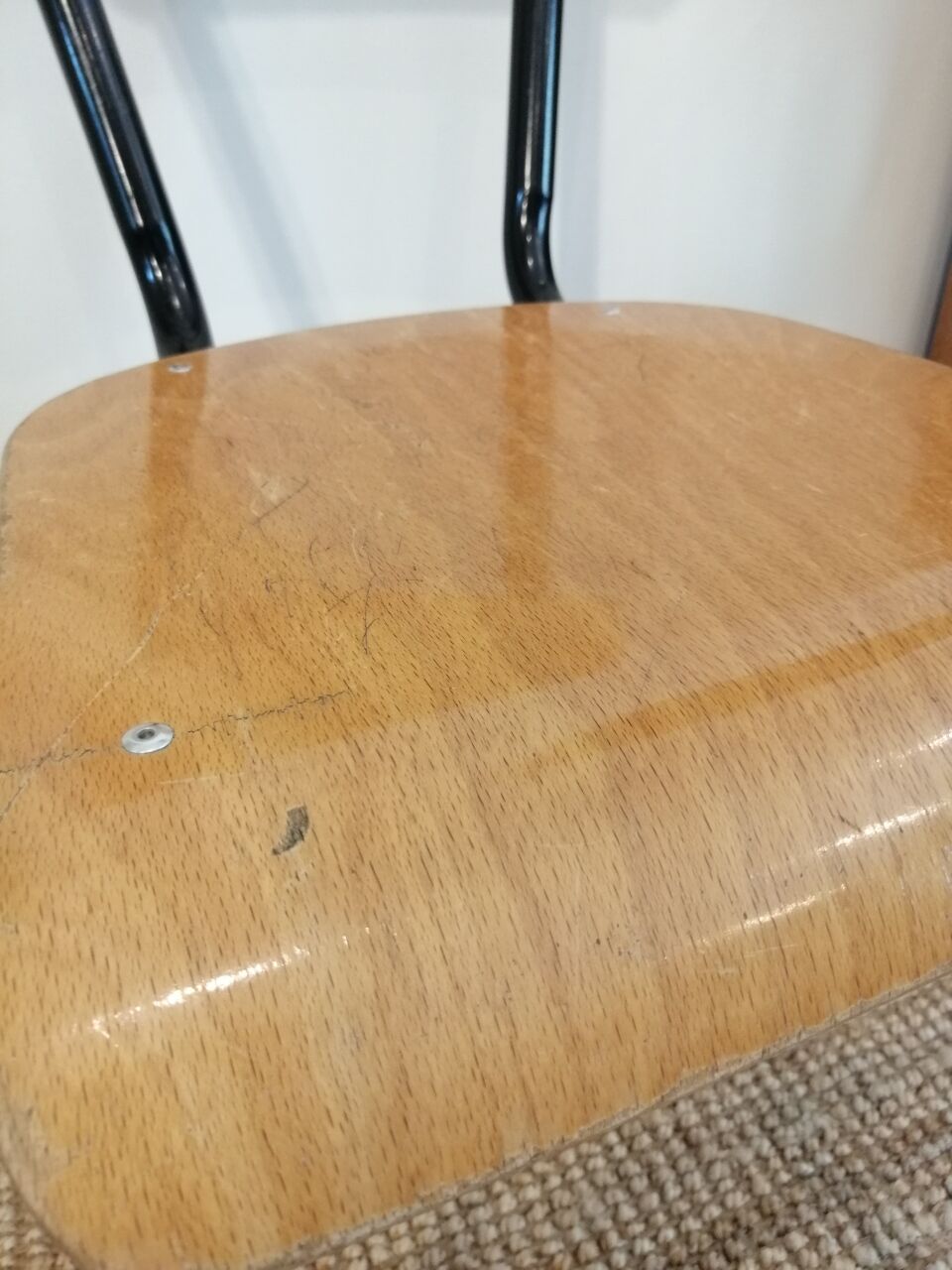 Series of 4 wooden and metal school chairs