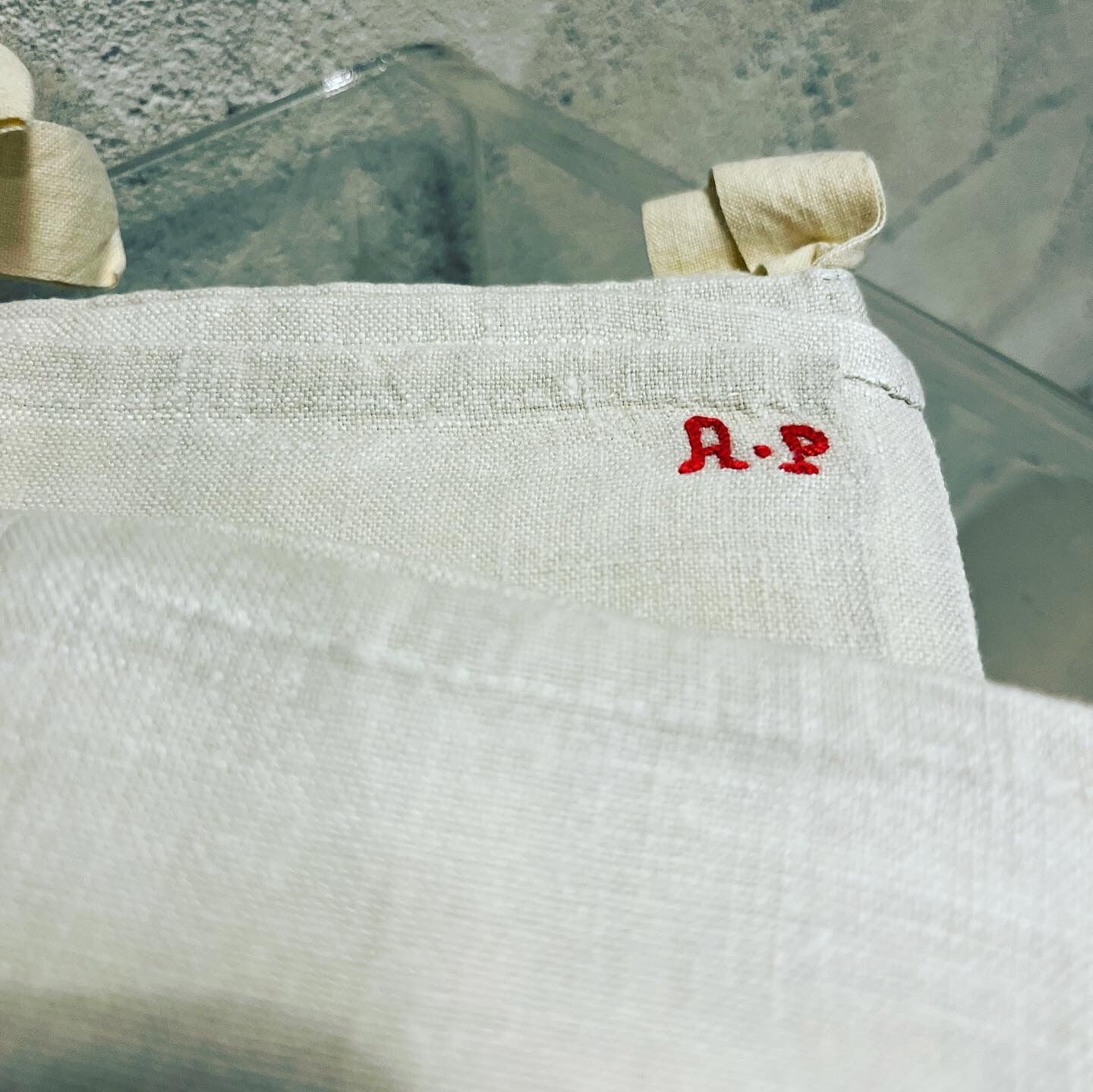 New linen tea towels embroidered AP