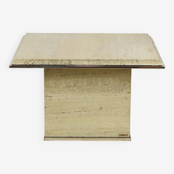 Vintage coffee table side table travertine chrome fedam belgium 1970s design