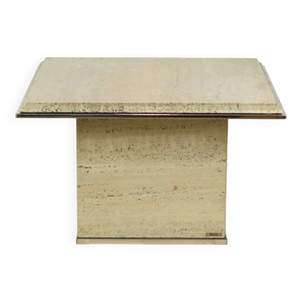 Vintage coffee table side table travertine chrome fedam belgium 1970s design