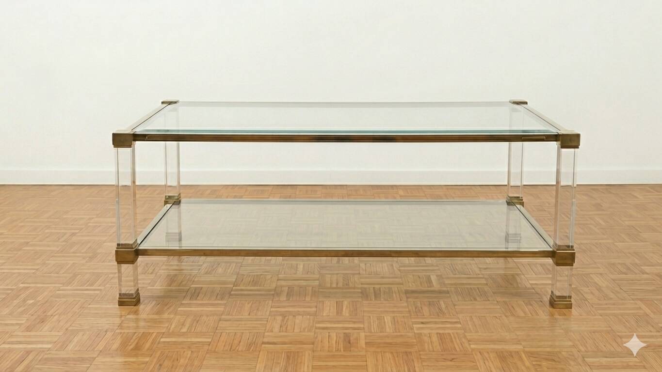 Hollywood Regency coffee table in Plexiglass and brass – 1970 design