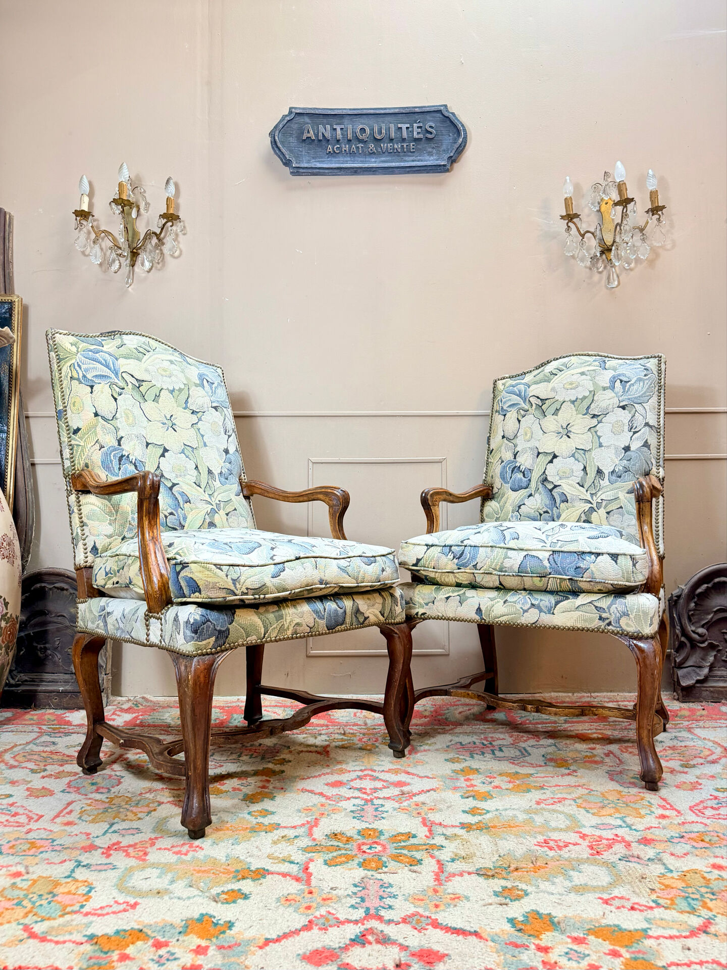 PAIR OF WALNUT ARMCHAIRS FROM THE LOUIS XV XVIII CENTURY