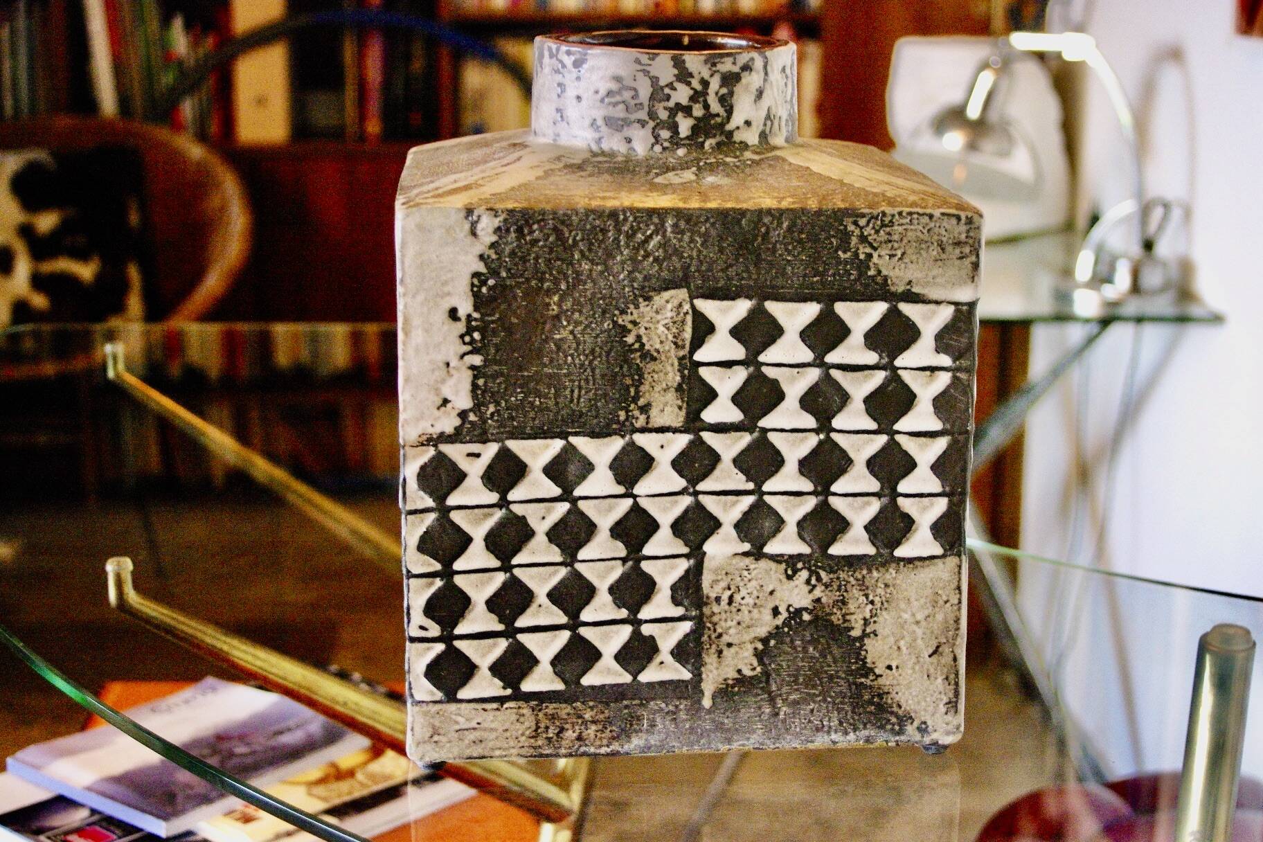 Large vintage square ceramic vase germany 1950